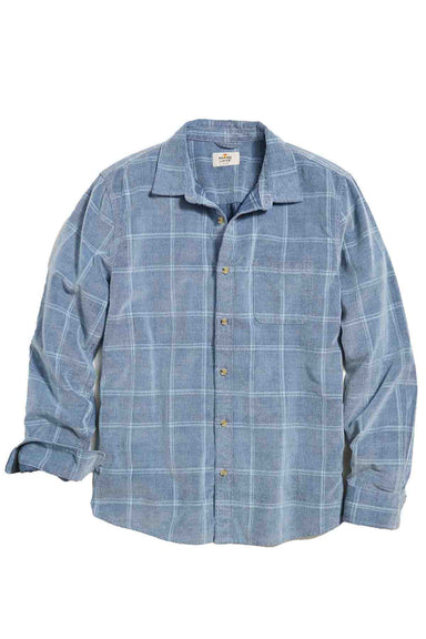 Marine Layer - LW Plaid Cord LS Shirt - Indigo Plaid - Flatlay