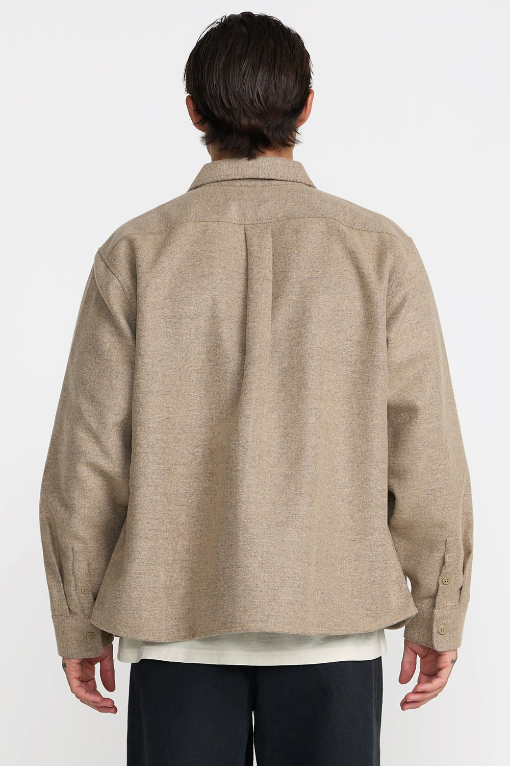 RVCA Dayshift Solid Flannel in Wheat — Back view