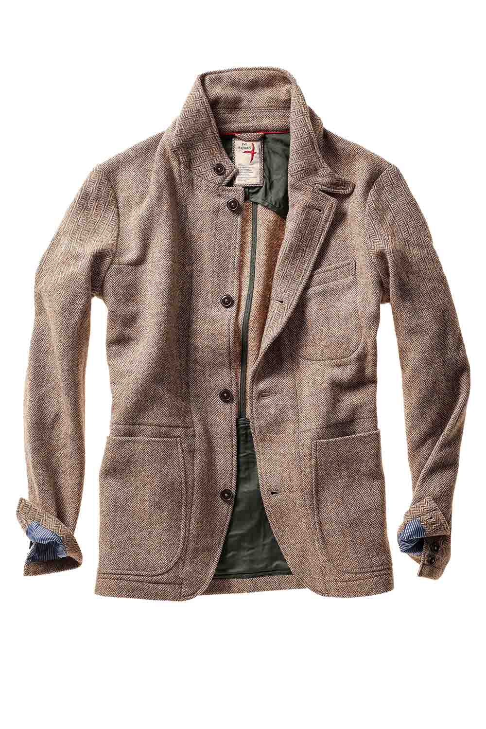 Relwen HERITAGE TRAP BLAZER Ash Brown Herringbone Front