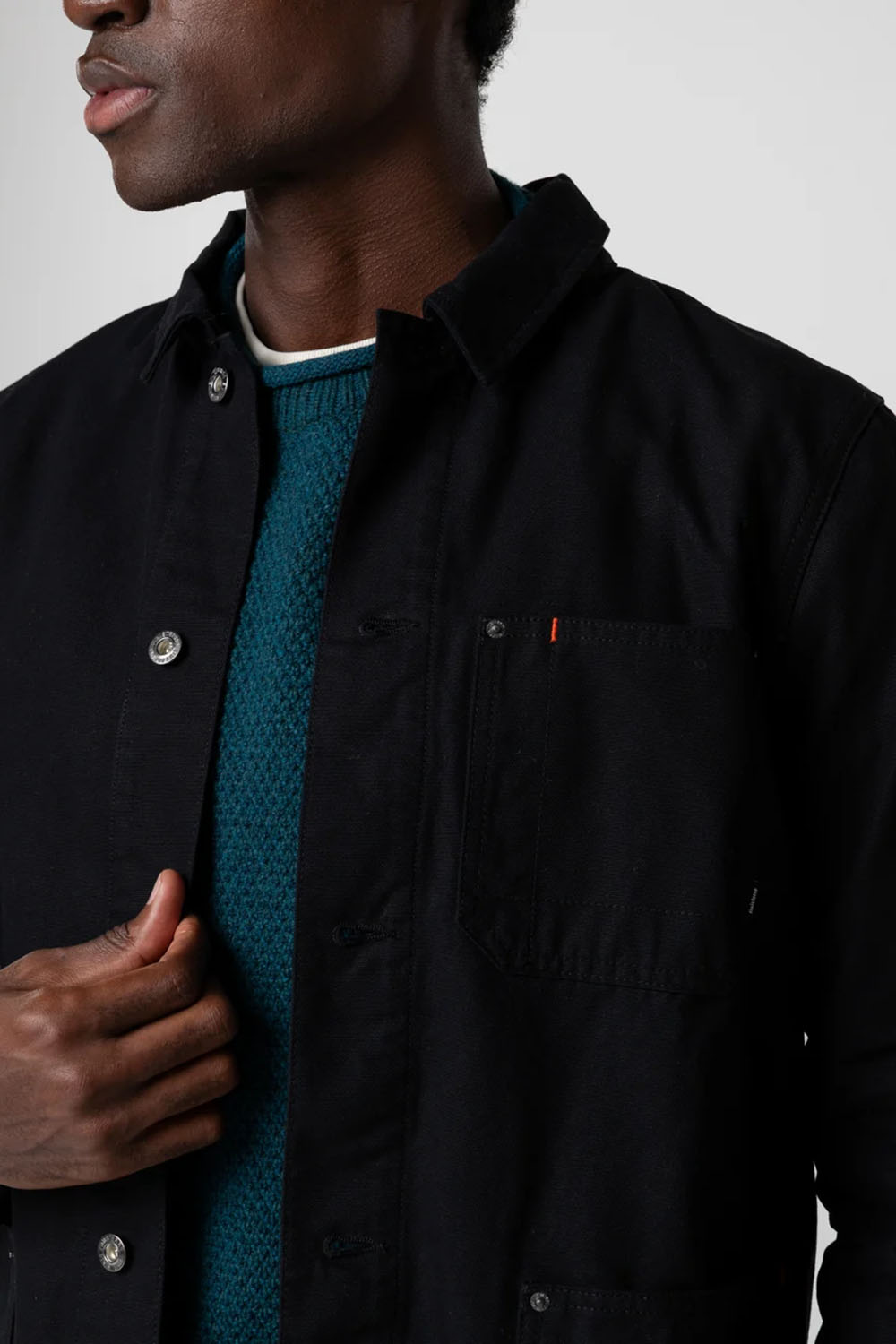 Finisterre - Basset Flannel Lined Jacket - Black - Model Detail