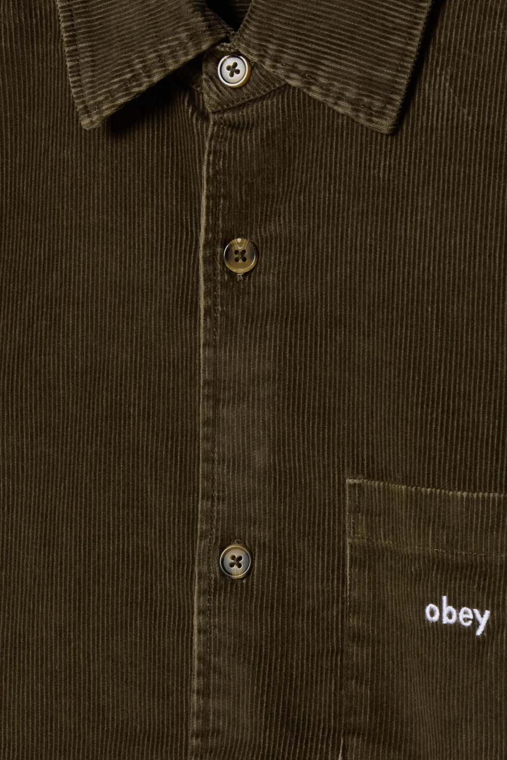 obey buckley cord woven black olive faded wash detail