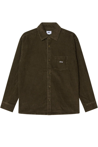 obey buckley cord woven black olive faded wash front