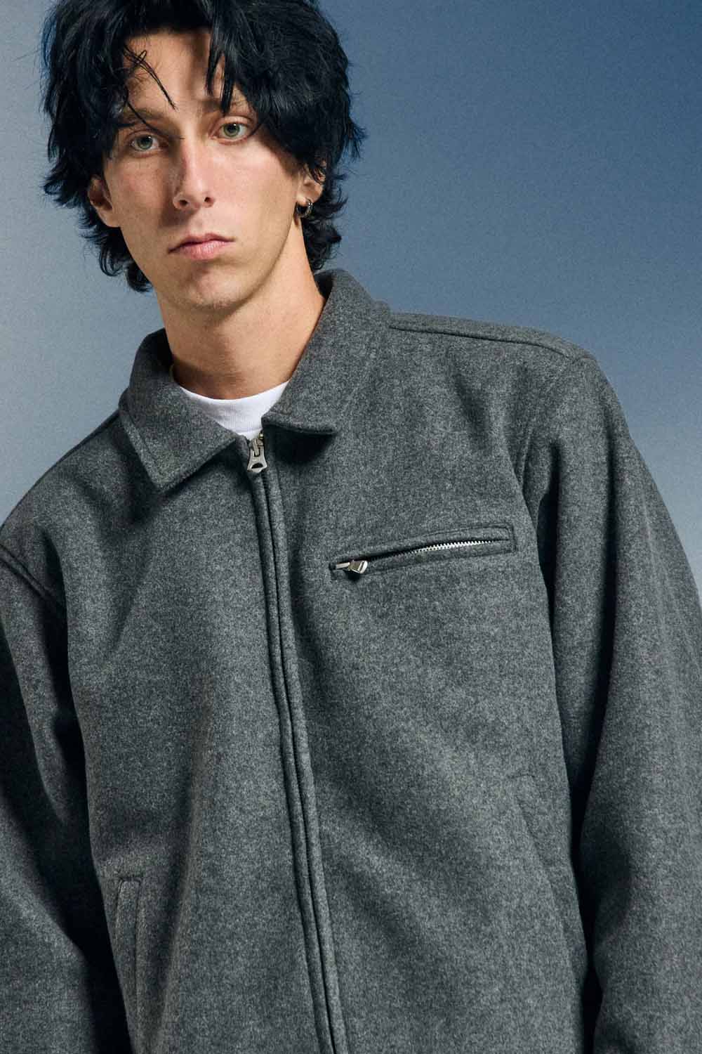 obey lenox zip jacket dark grey melange detail