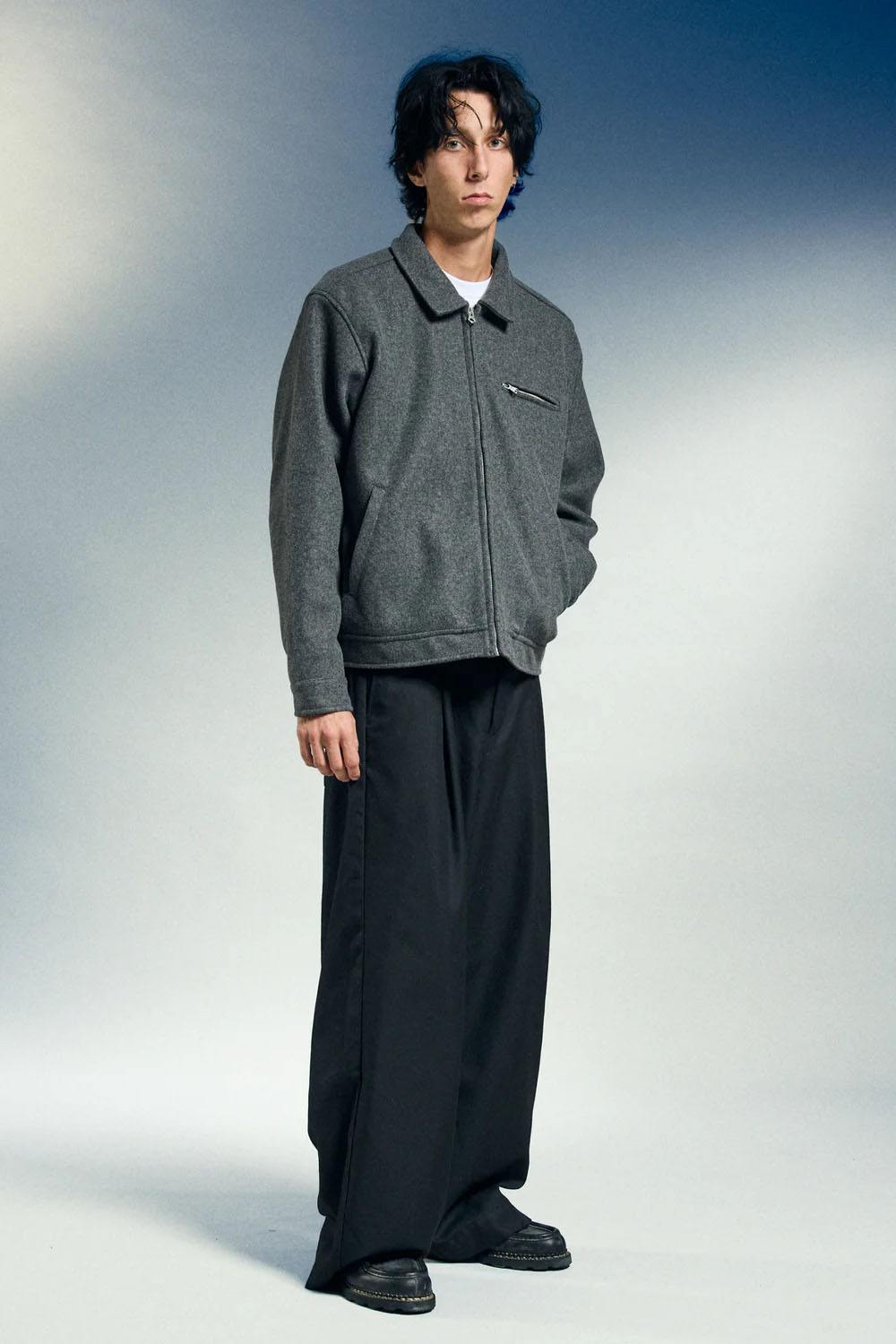 obey lenox zip jacket dark grey melange front