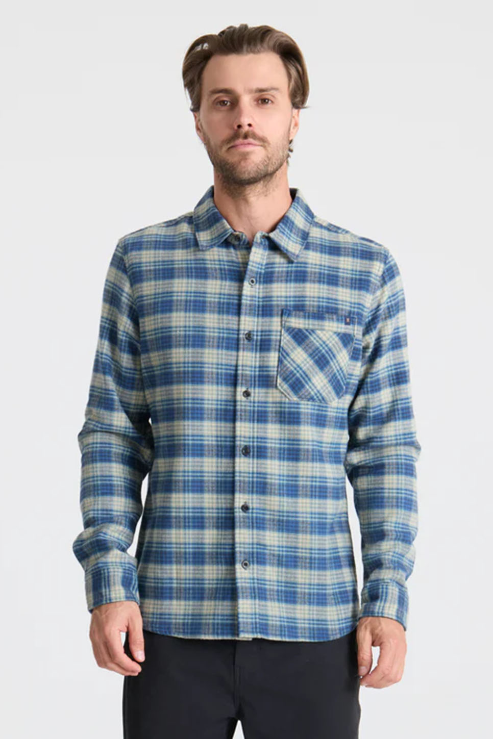 Roark Revival Crossroads Flannel in Deep Blue — Front view