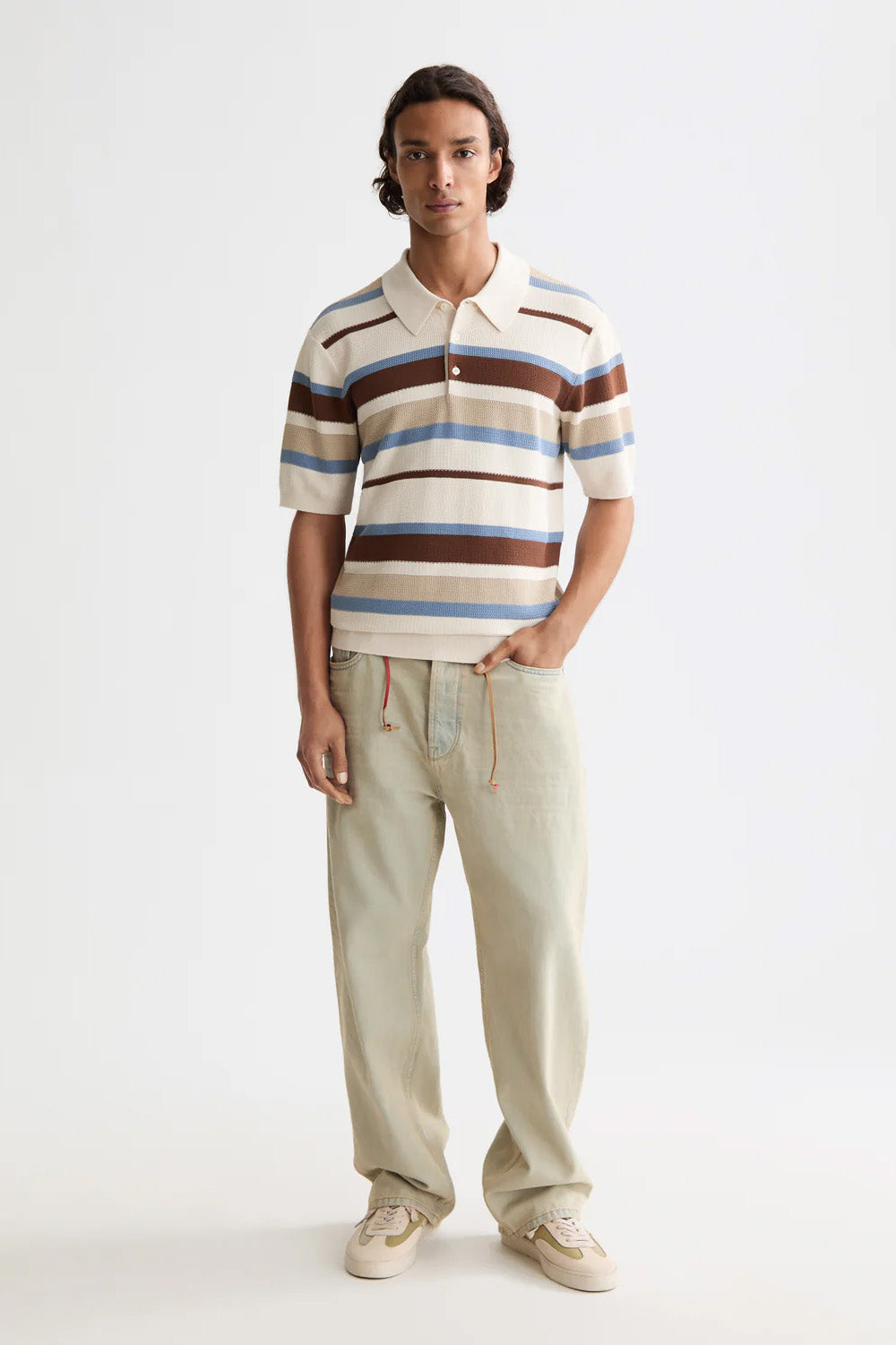 Scotch & Soda - Knitted Stripe Polo - Plaza Taupe Stripe