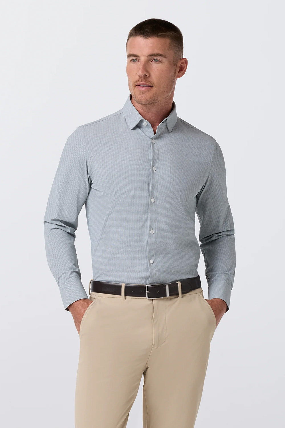 Mizzen+Main Leeward Dress Shirt in Hemlock Levi Plaid — Front view