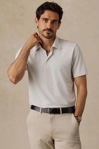 Faherty Movement Polo in Quarry White Stripe — Front view