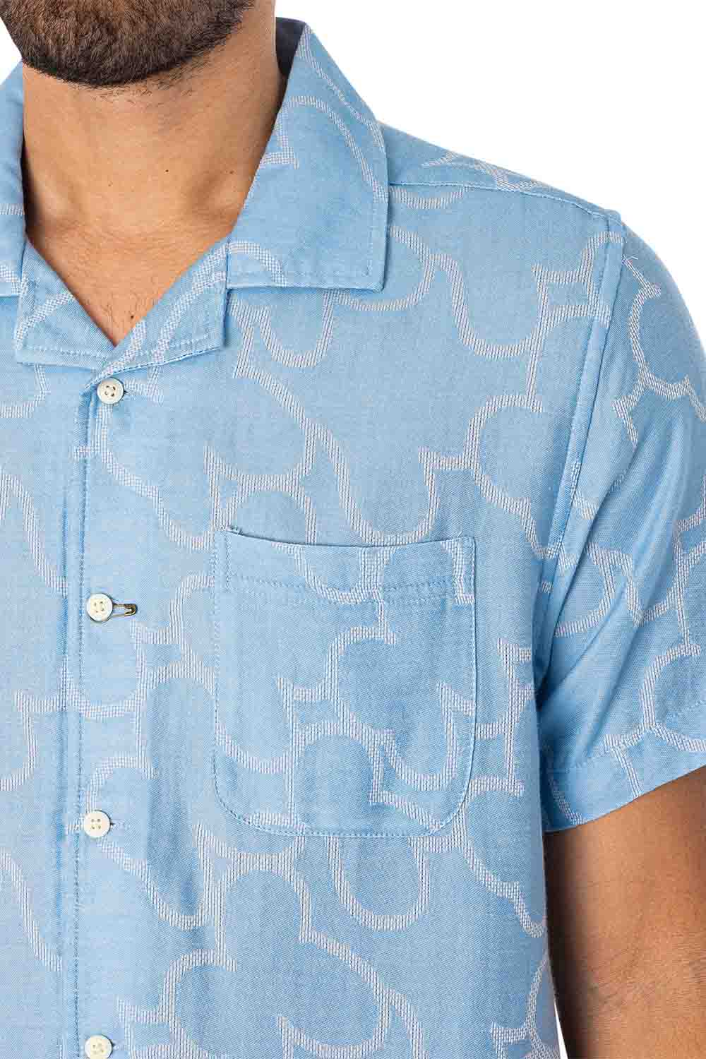 Far Afield - Stachio SS Shirt Floral Jacquard - Allure Blue - Detail