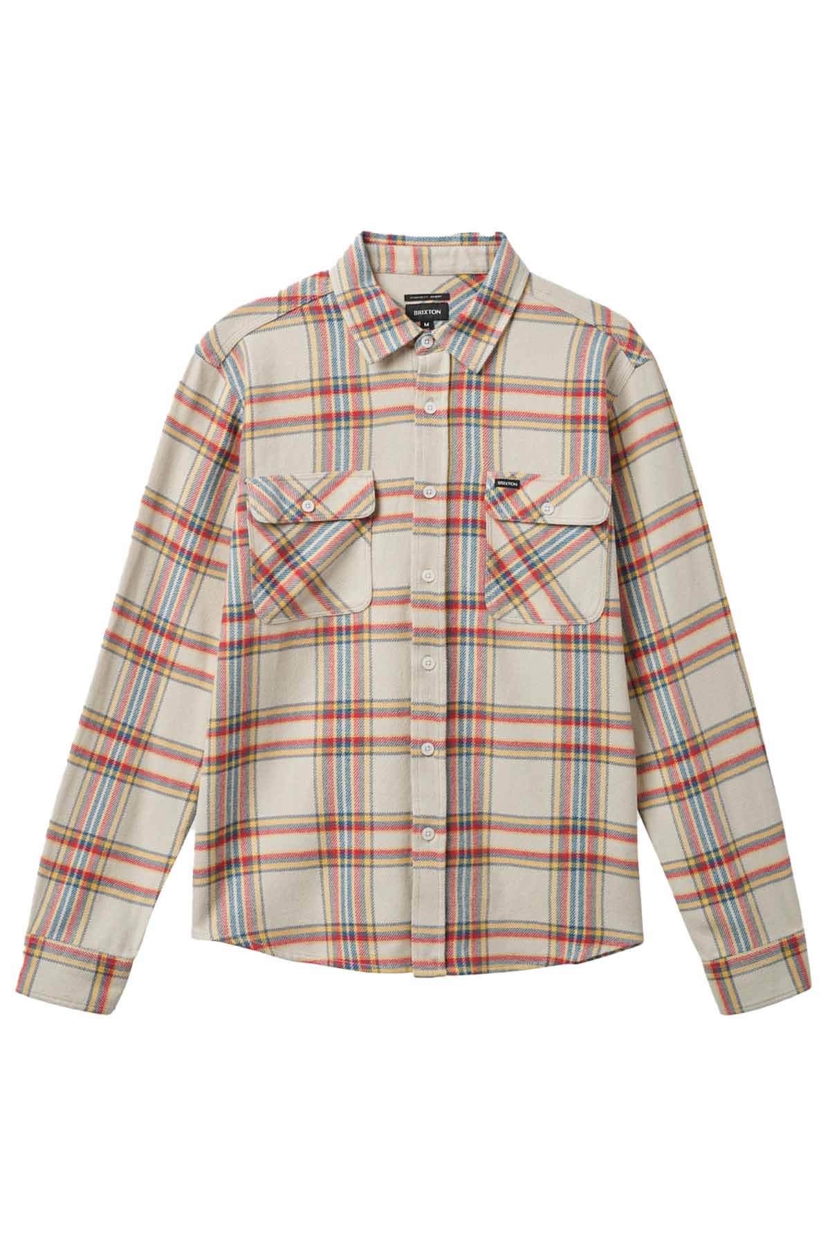 Brixton - Bowery LS Flannel - White Smokey/Yellow/Casa Red - Flatlay