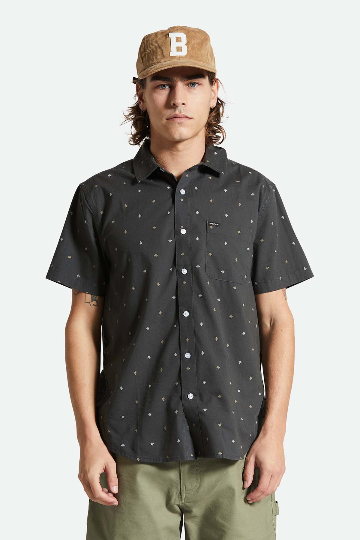 Brixton - Charter Print SS - Washed Black Pyramid - Front