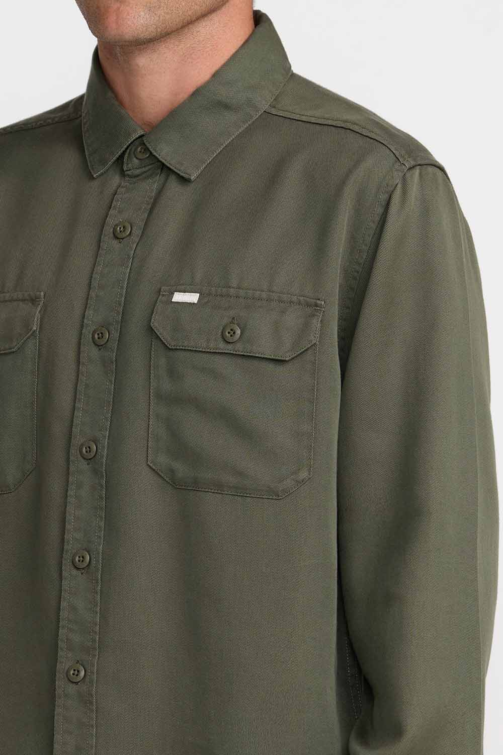 RVCA Vacancy Utility Shirt in Fatigue — Detail-1 view