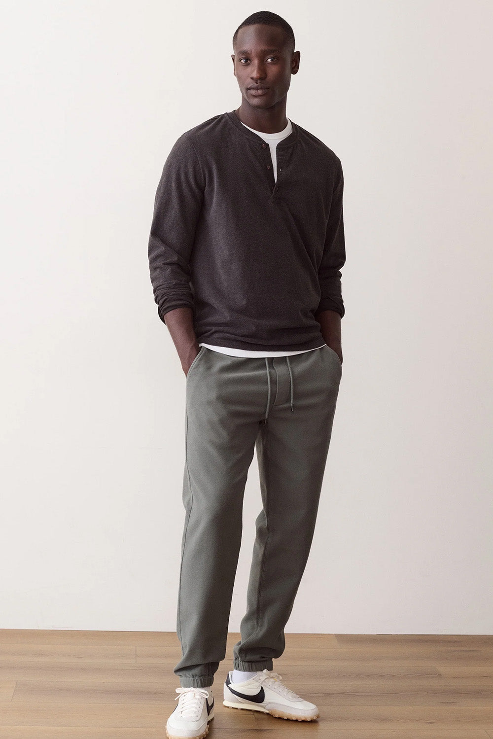 Marine Layer Saturday Favorite Jogger in Olive — Lifestyle view