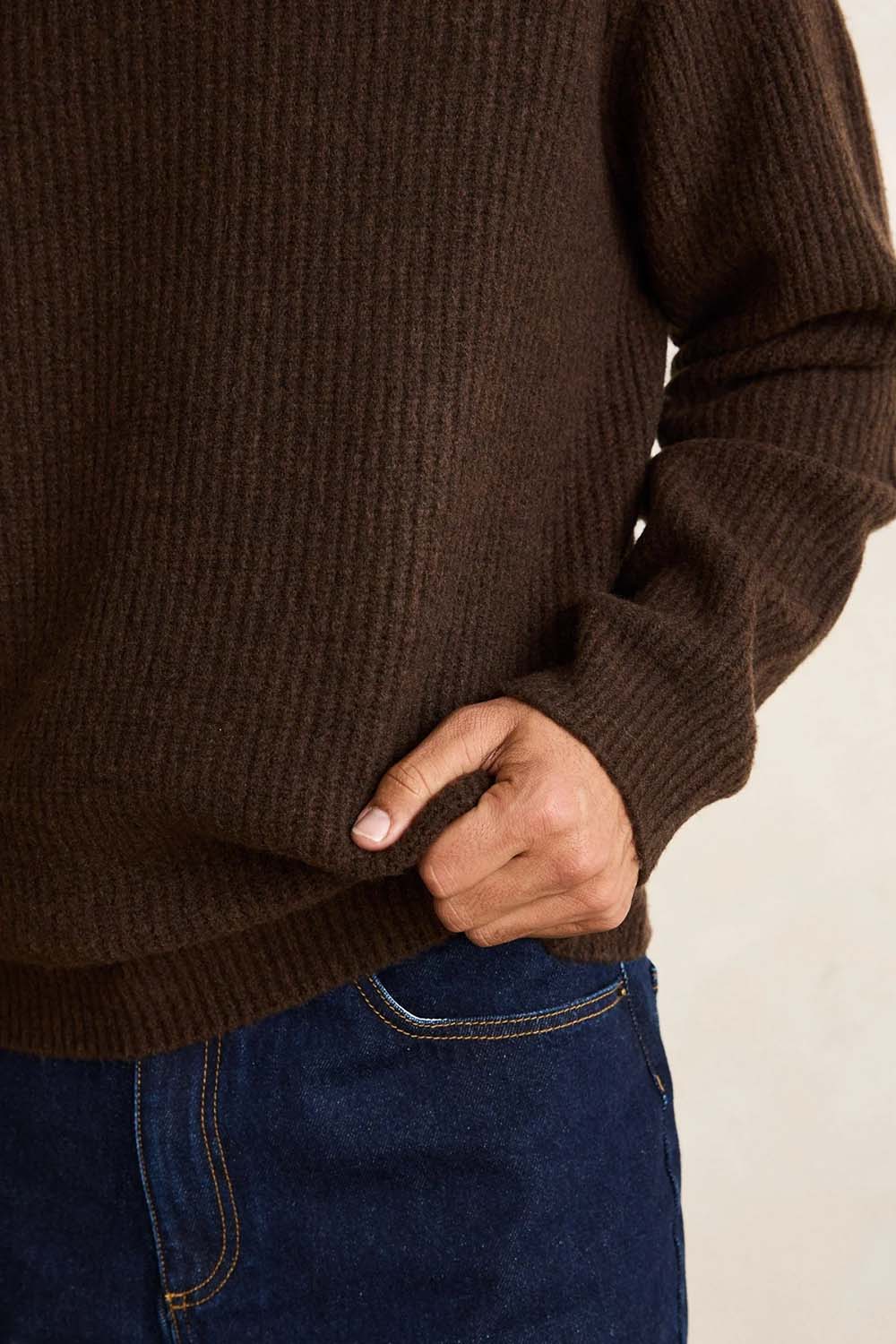 Rhythm Vintage Waffle Knit Sweater in Chocolate — Detail-1 view