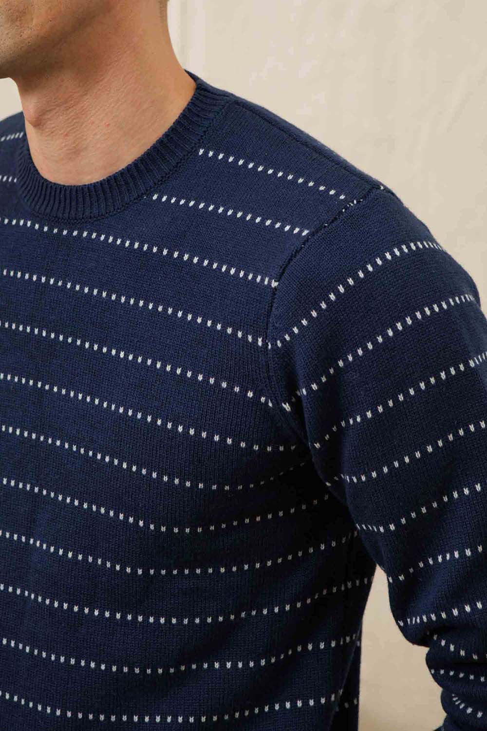 Bridge and Burn - Orson Sweater - Navy Dotted Path - Model Detail