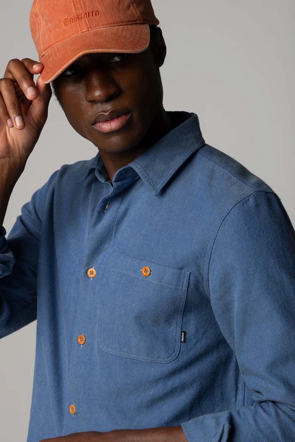 Finisterre - Gylly Shirt - Royal Blue - Model Detail