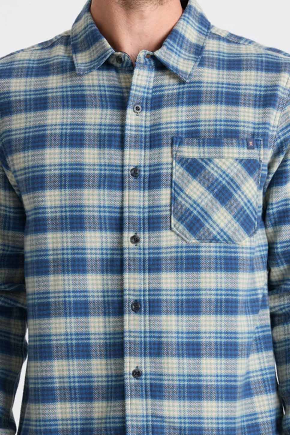 Roark Revival Crossroads Flannel in Deep Blue — Detail-1 view
