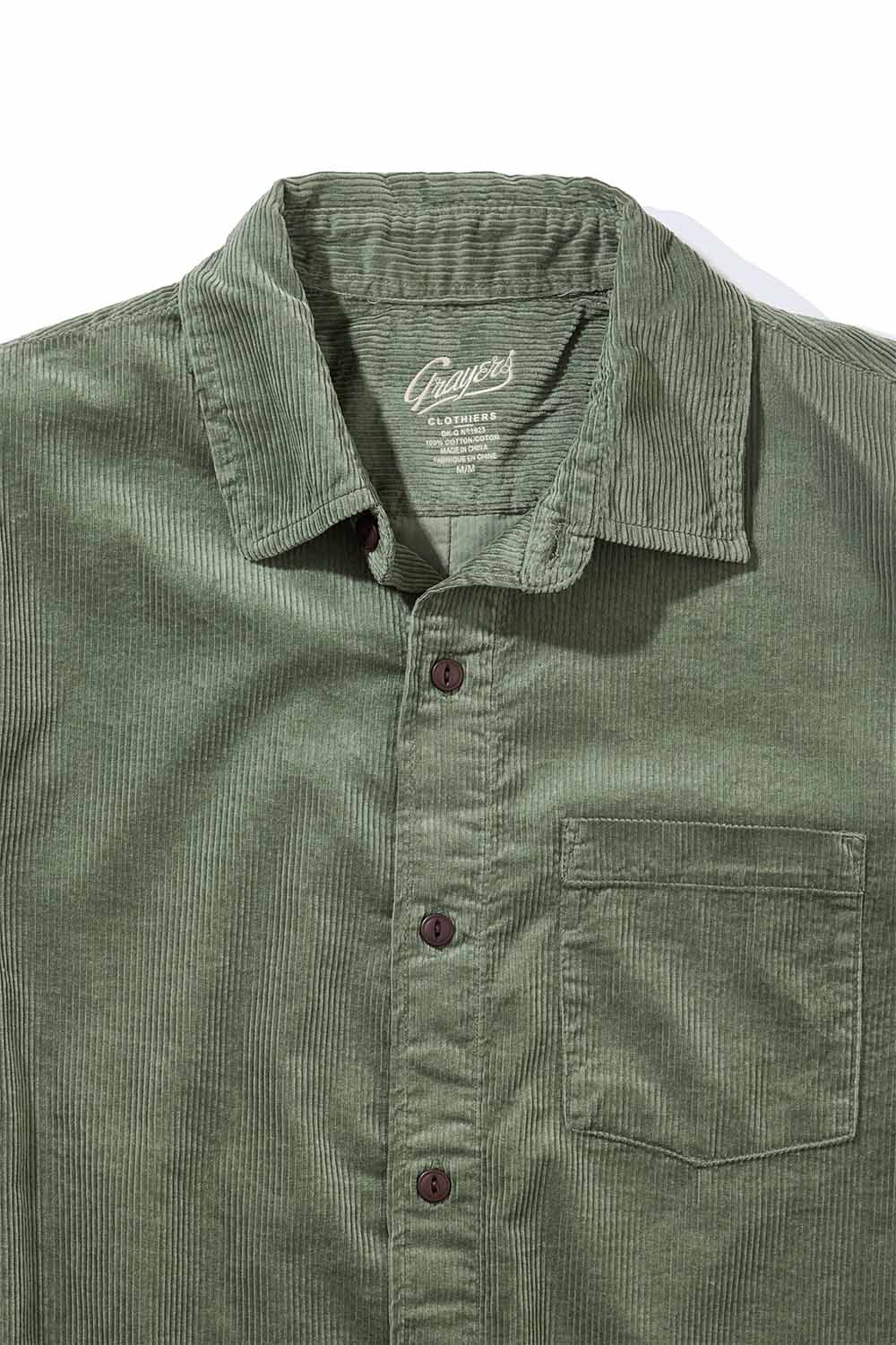 Grayers - Saratoga Cord Shirt - Agave - Collar