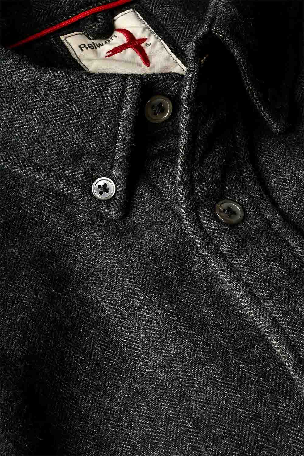 relwen chamois lined flannel charcoal herringbone detail