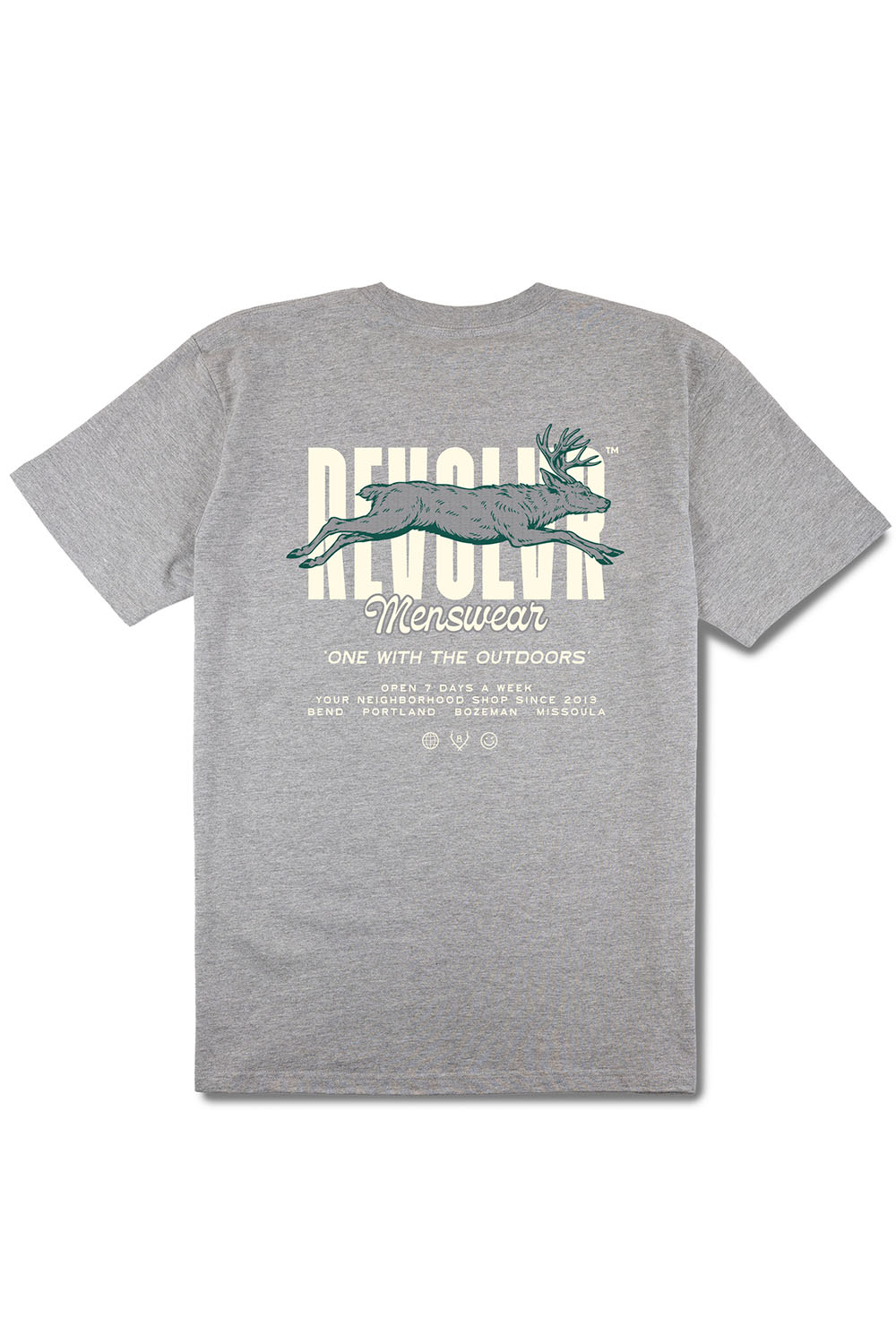 REVOLVR Buck Hunter Tee in Athletic Grey — Back view