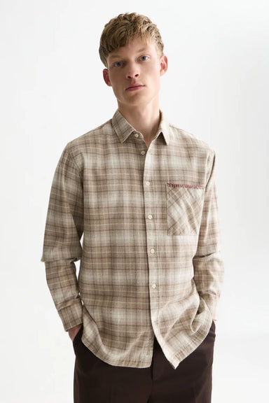 Scotch and Soda Flannel Checked Shirt in Walnut Check — Front view