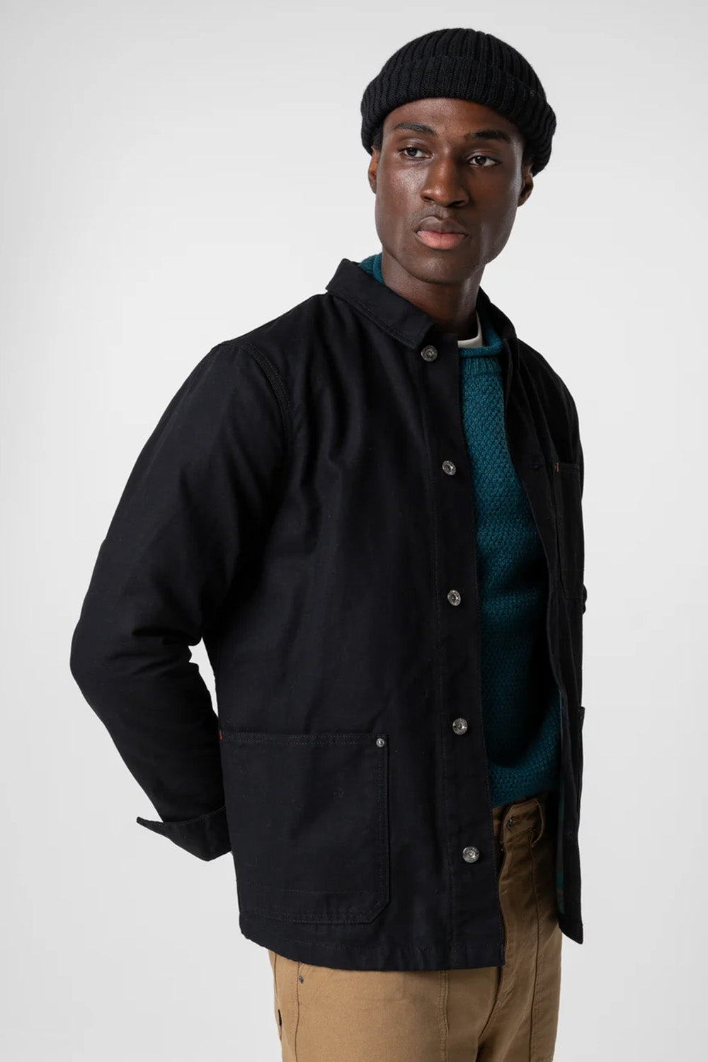 Finisterre - Basset Flannel Lined Jacket - Black - Model Front