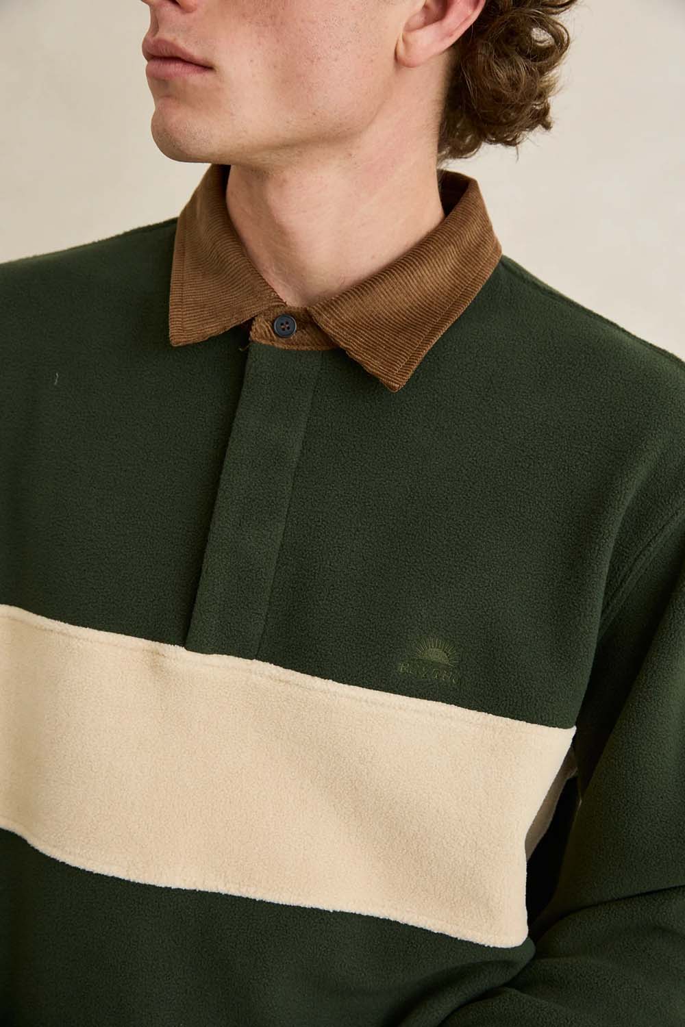 Rhythm Awake Polar Fleece Polo in Forest — Detail-Collar view