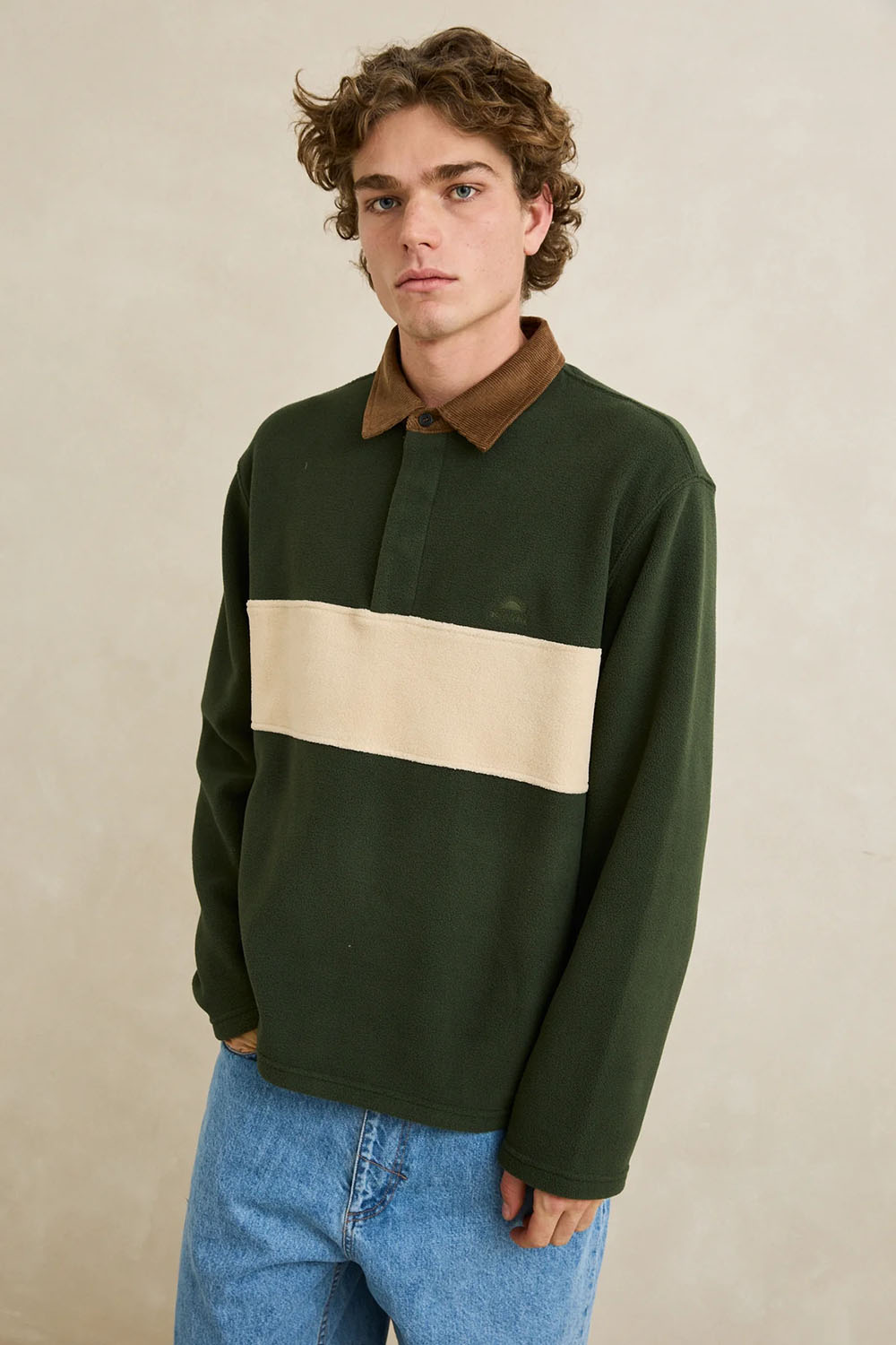 Rhythm Awake Polar Fleece Polo in Forest — Front view
