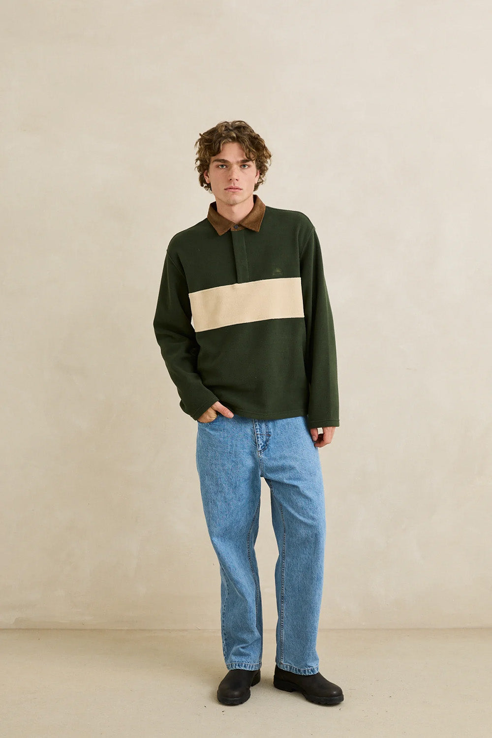 Rhythm Awake Polar Fleece Polo in Forest — Full-Body view
