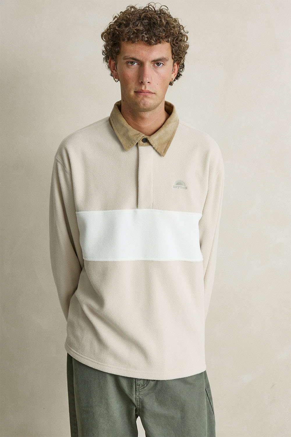Rhythm - Awake Polar Fleece Polo - Natural - Model Front