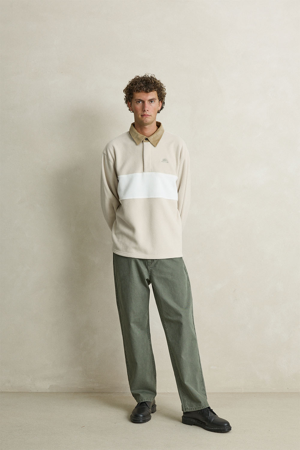 Rhythm - Awake Polar Fleece Polo - Natural - Model Full Body
