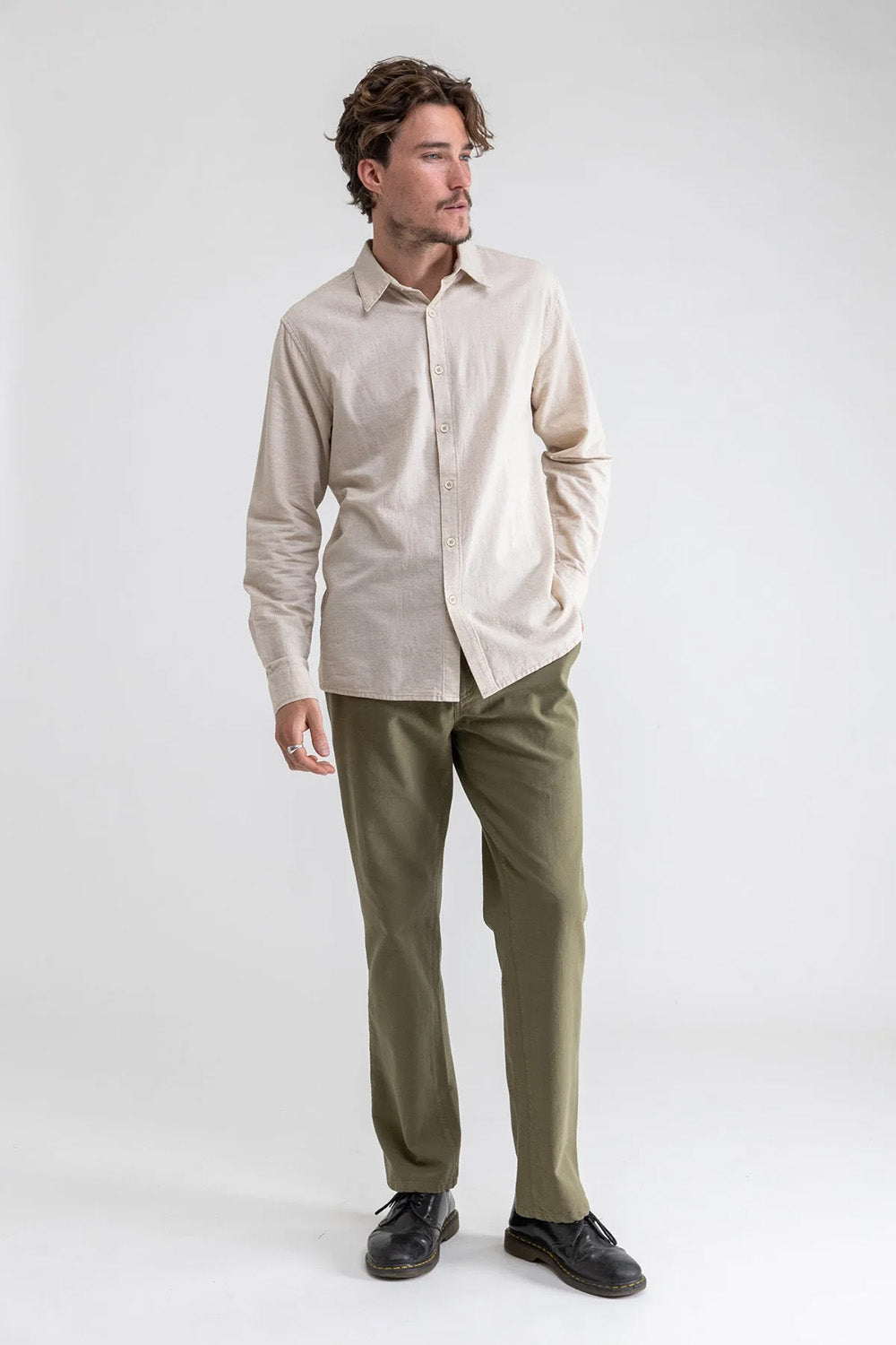 rhythm classic linen ls shirt sand