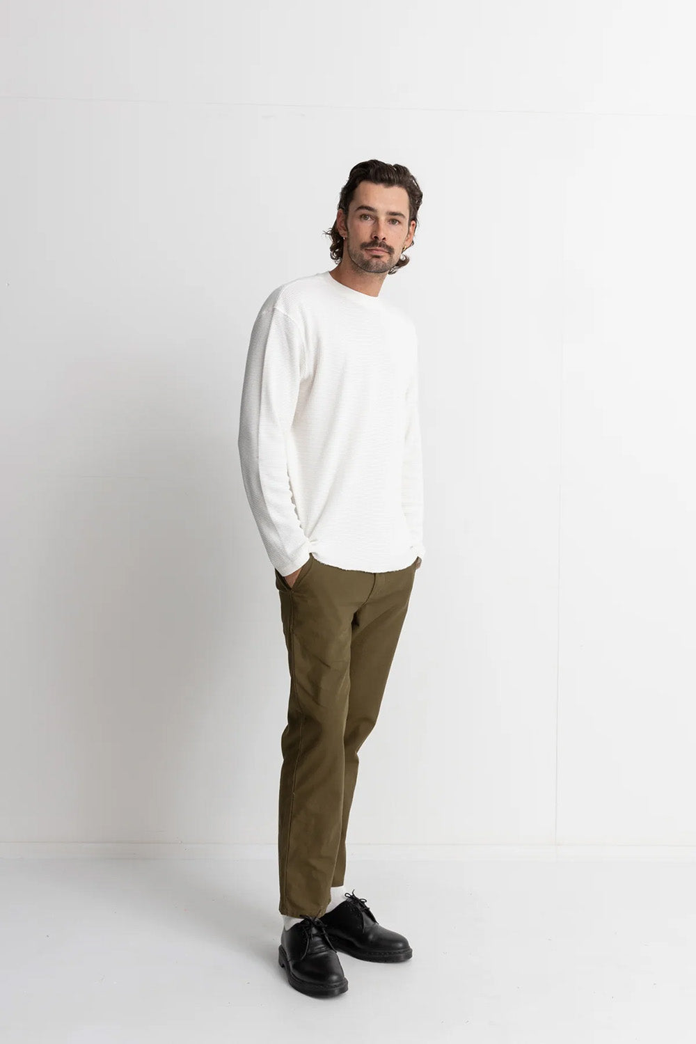 Rhythm - Classic Waffle Knit - Vintage White - Model Full Body