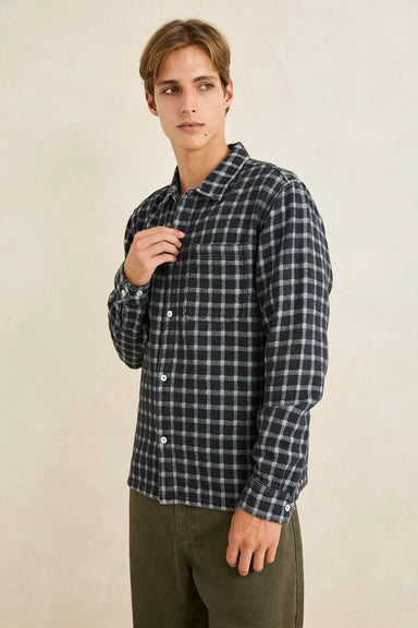 Rhythm - Jacquard Check Shirt - Black - Model Front