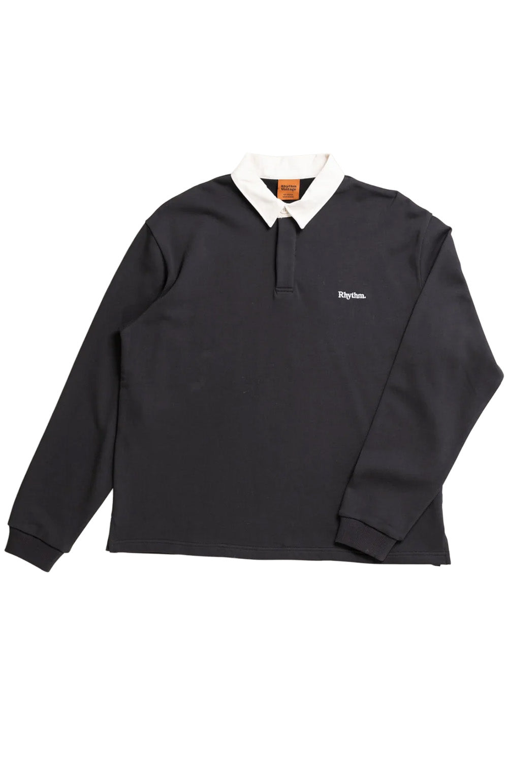 Rhythm Koa Vintage Rugby Polo in Black — Flatlay view
