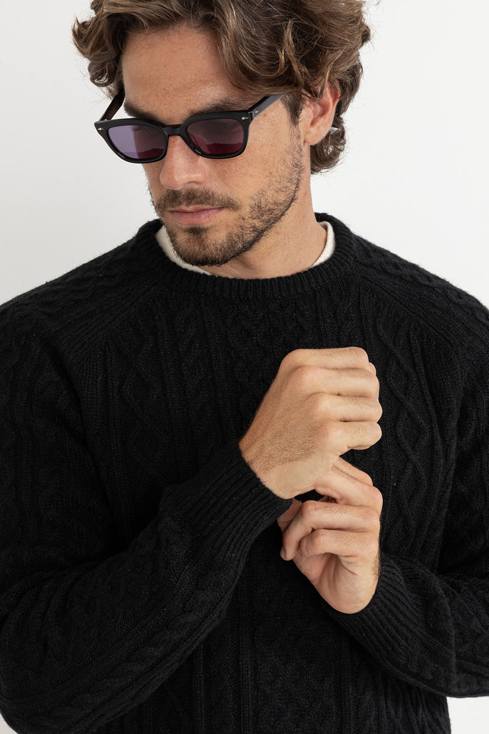 Rhythm - Mohair Fishermans Knit - Black - Detail Front