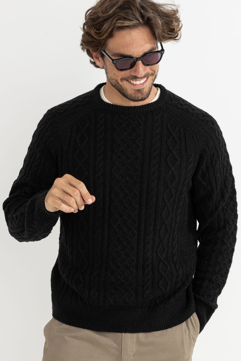 Rhythm - Mohair Fishermans Knit - Black - Model Front