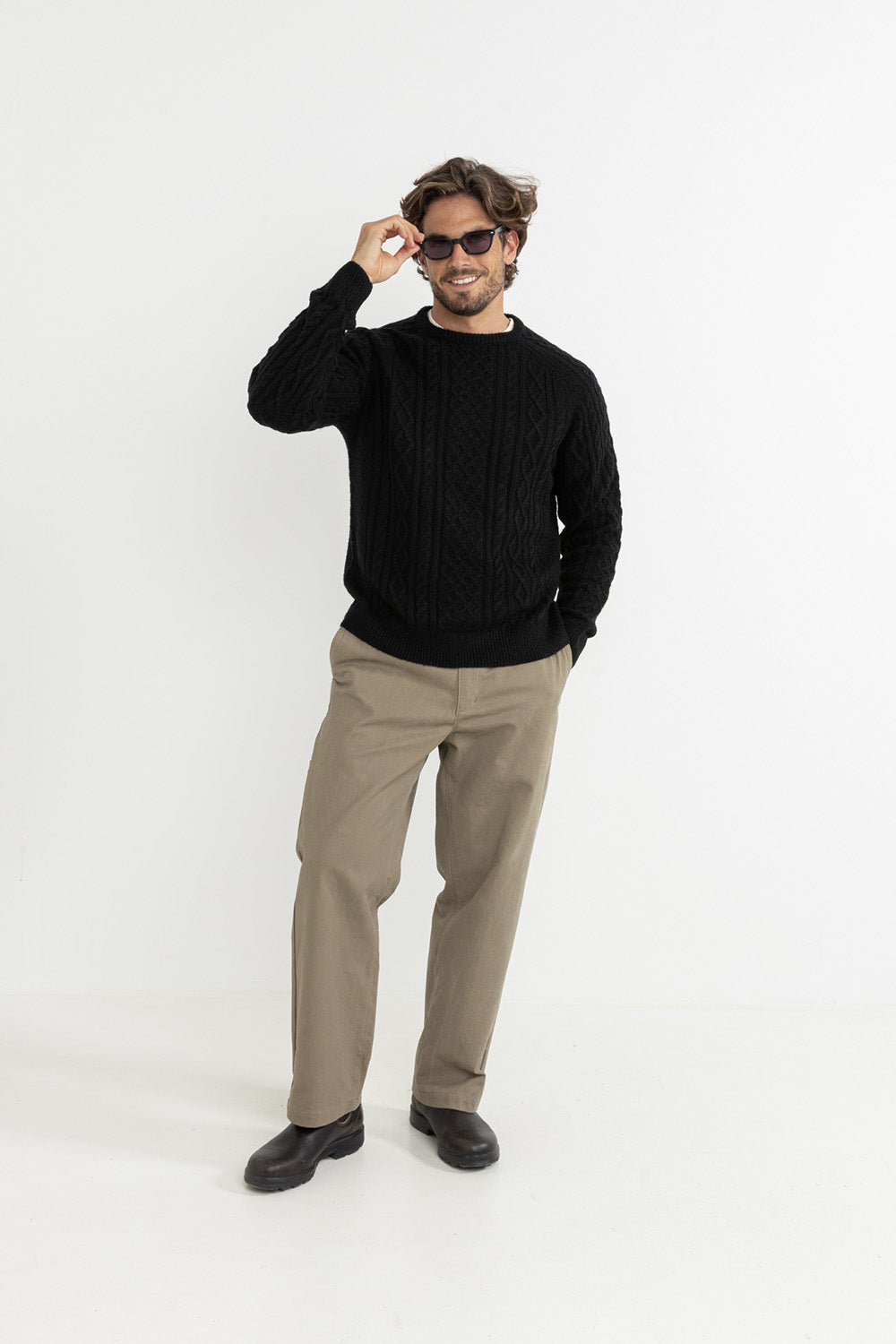 Rhythm - Mohair Fishermans Knit - Black - Model Full Body