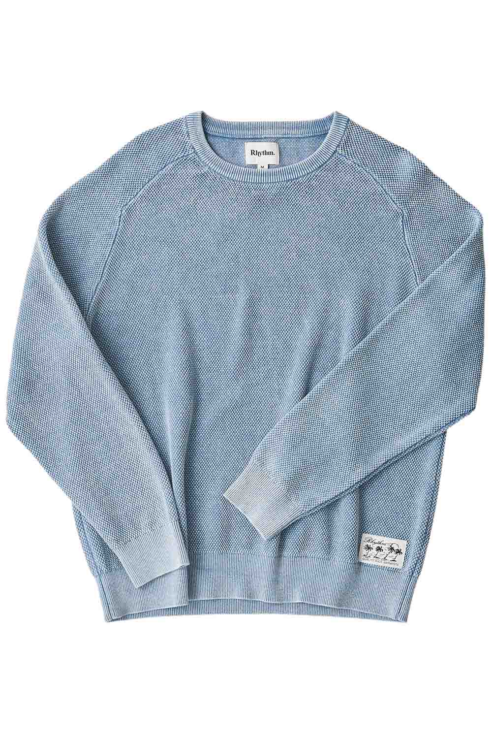 Rhythm Polu Crew Knit in Washed Blue — Flatlay view
