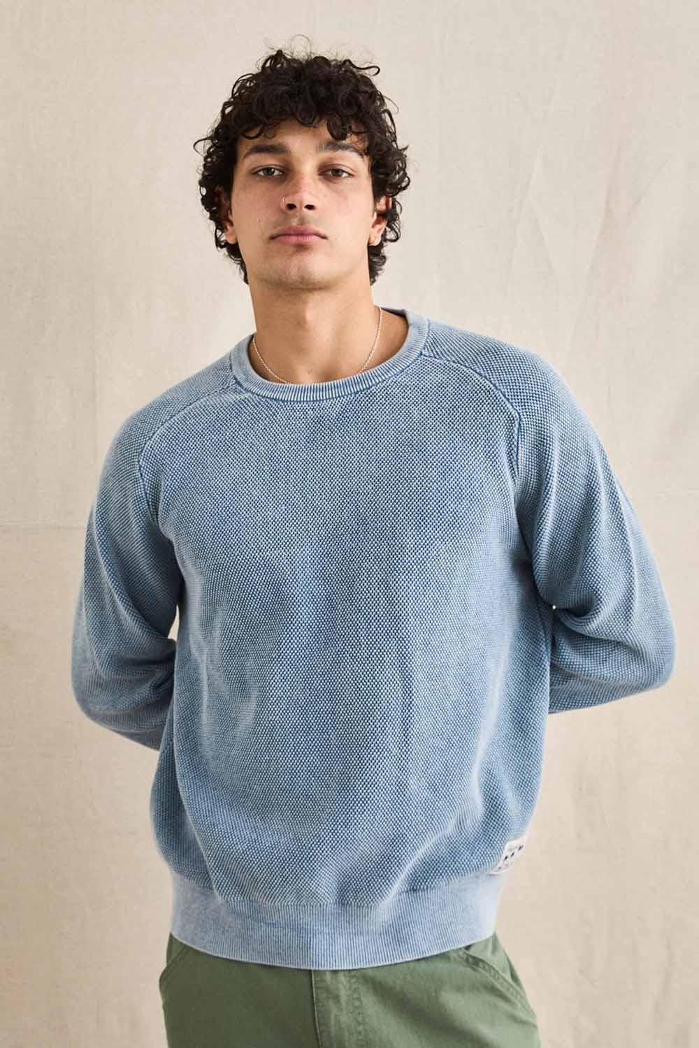 Rhythm Polu Crew Knit in Washed Blue — Front view