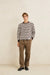 Rhythm - Stria Sherpa Crew Fleece - Chocolate - Model Full Body