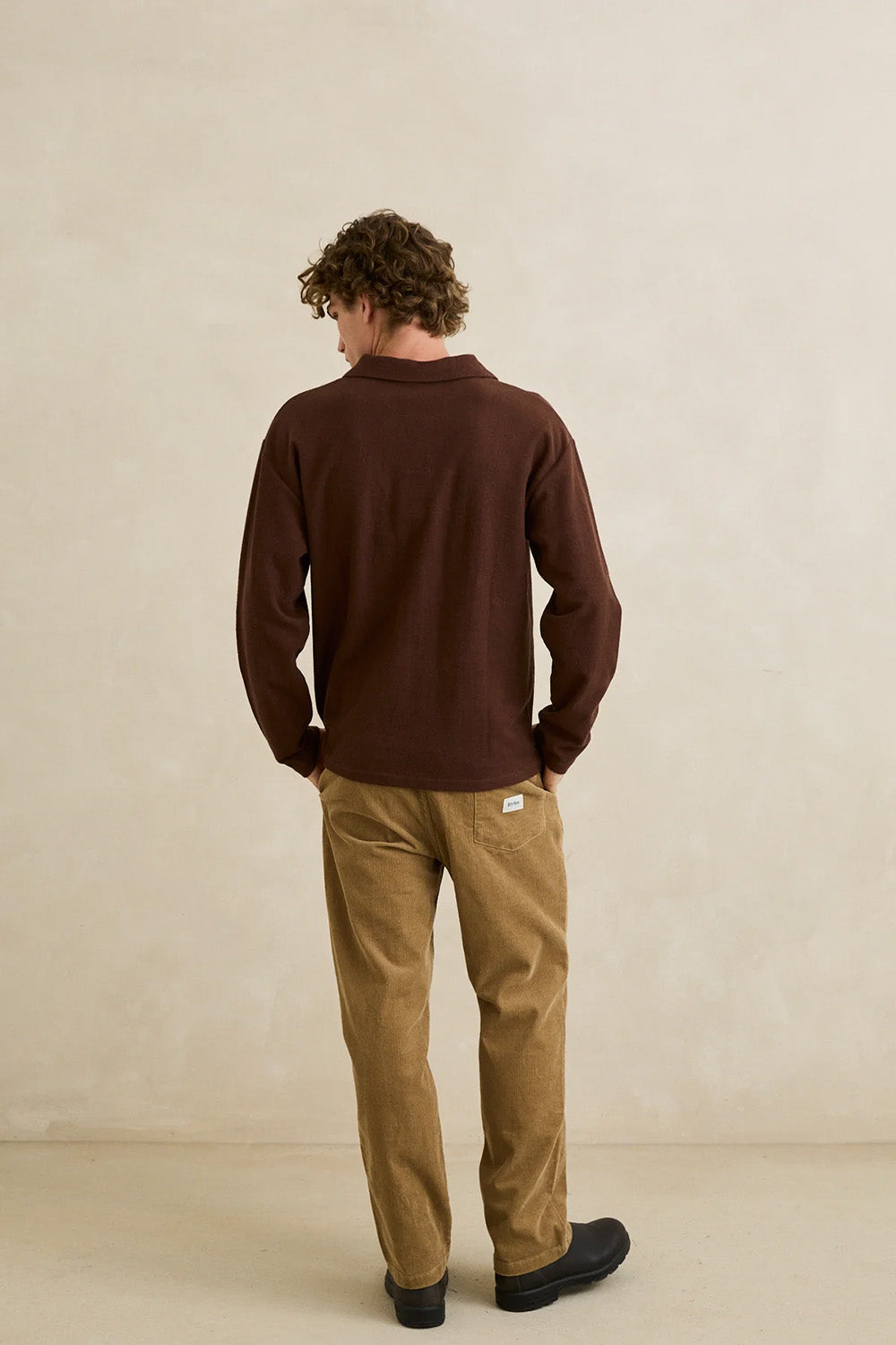 Rhythm Vintage Terry Polo in Chocolate — Back view