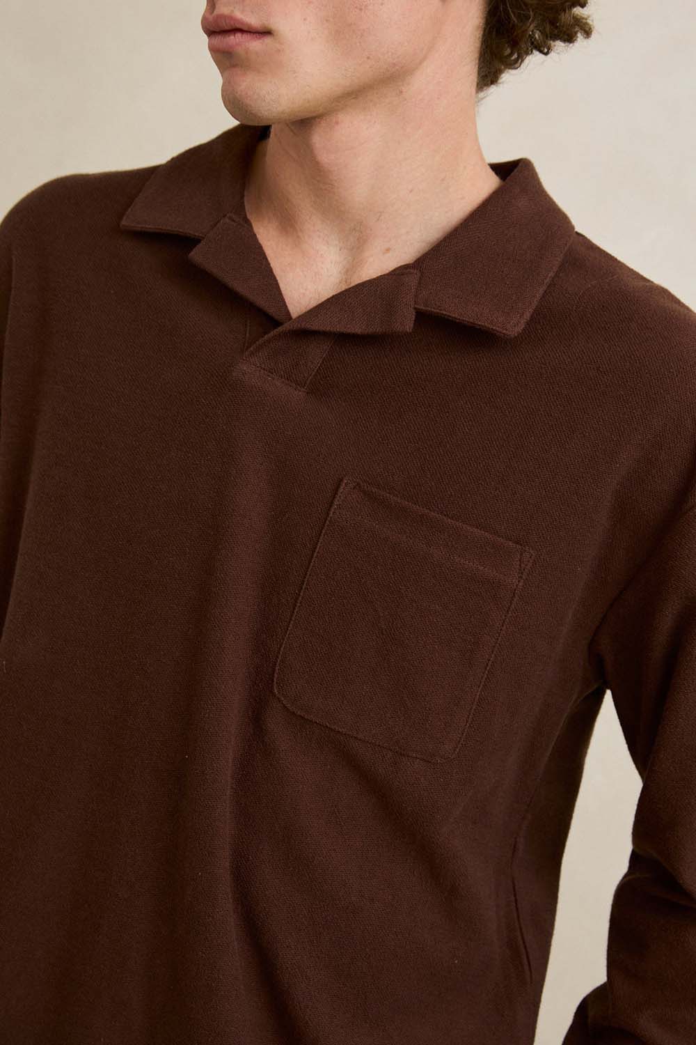 Rhythm Vintage Terry Polo in Chocolate — Detail-Pocket view
