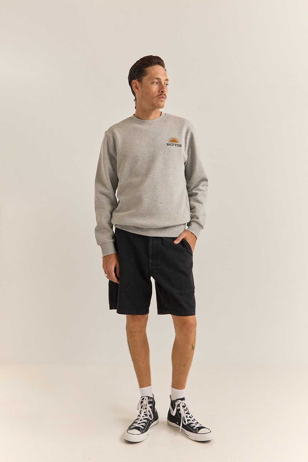 rhythm awake fleece crew grey heather