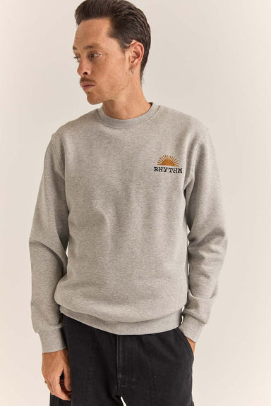 rhythm awake fleece crew grey heather front
