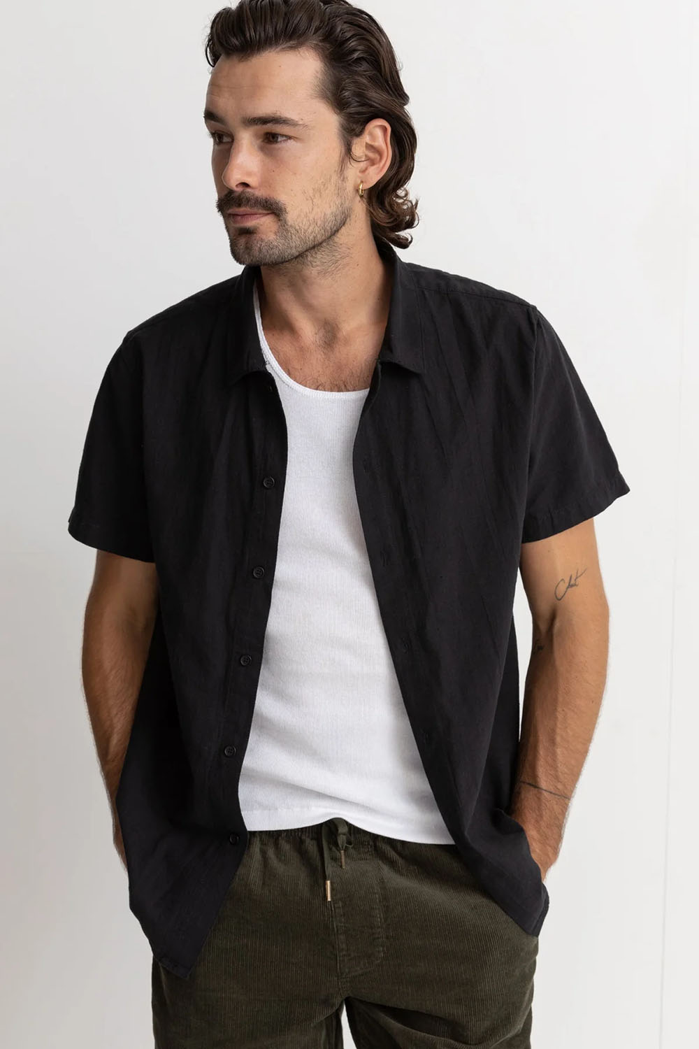 rhythm classic linen ss shirt vintage black front