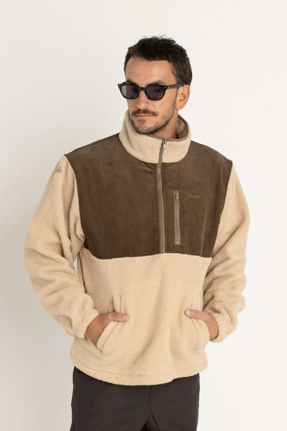 rhythm dune half zip pullover tobacco front