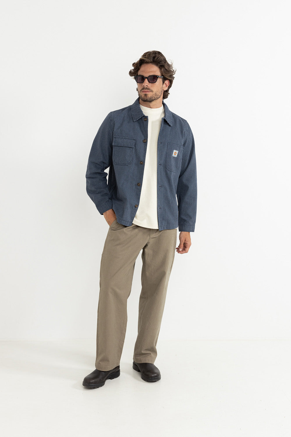 rhythm hickory stripe work shirt navy