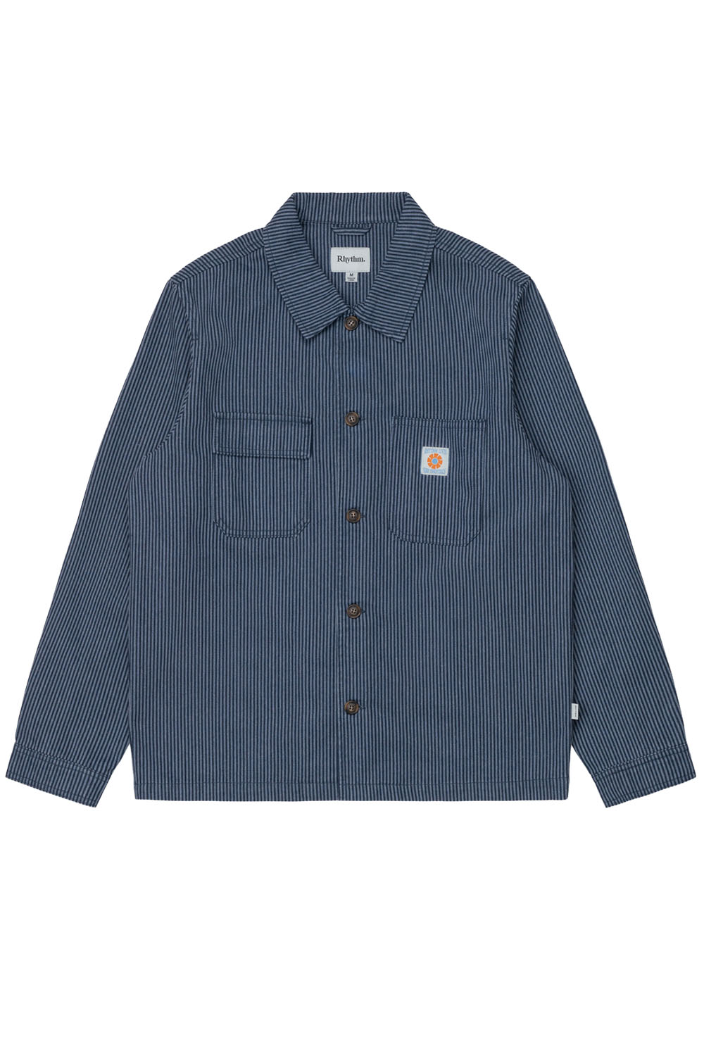 rhythm hickory stripe work shirt navy flatlay
