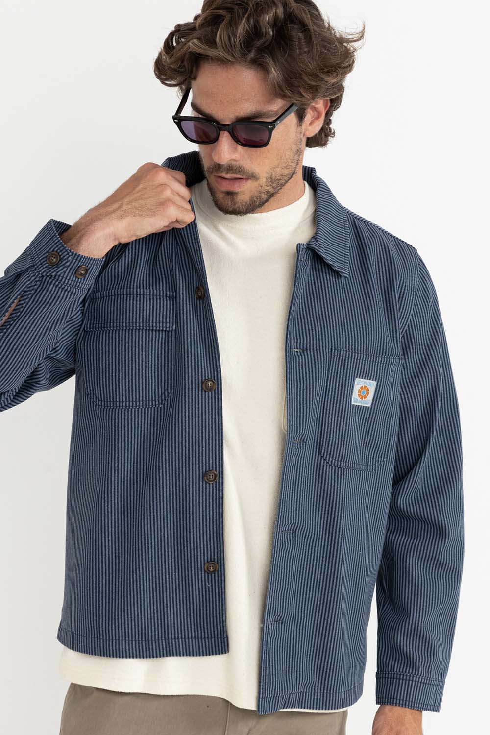 rhythm hickory stripe work shirt navy front